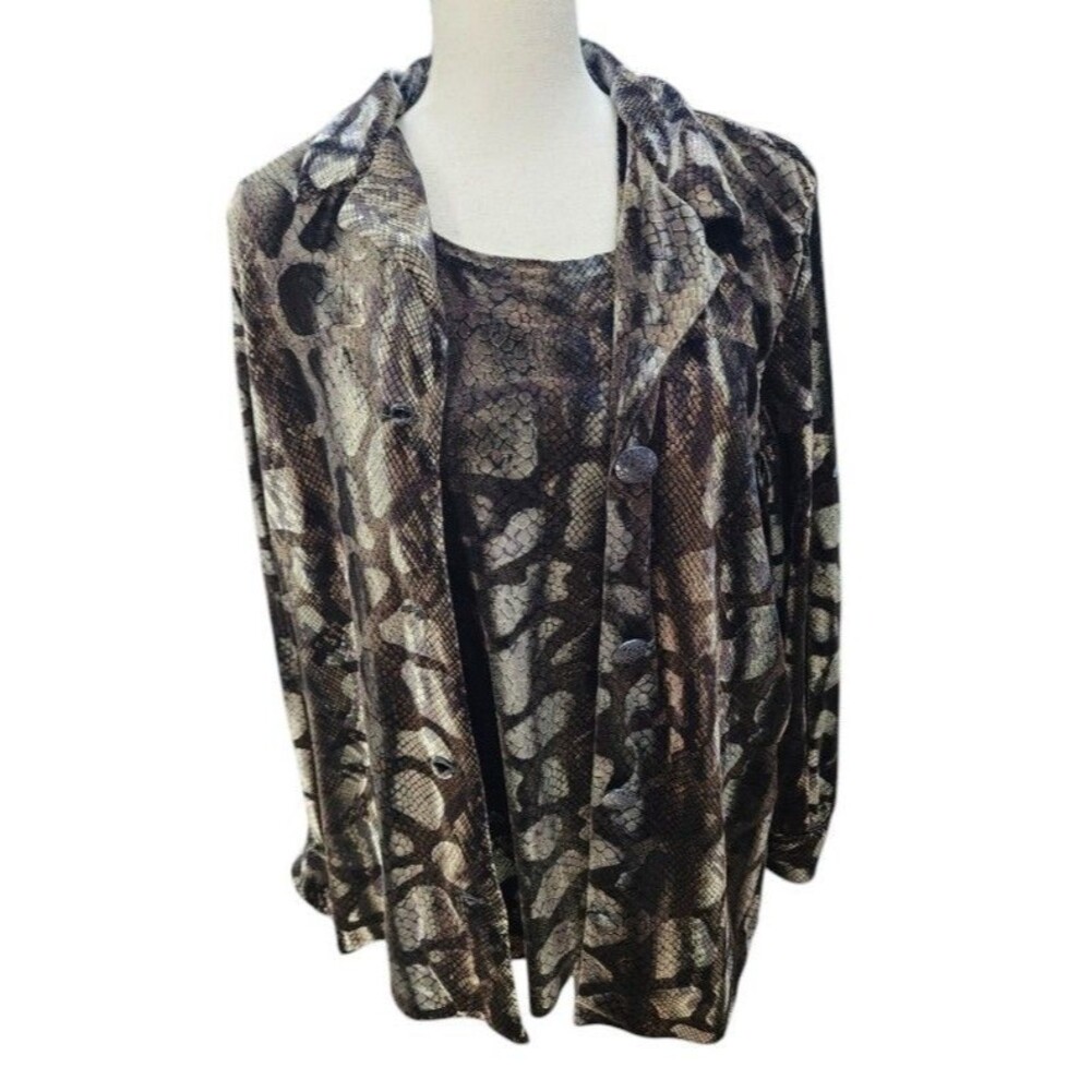Leslie Fay 2 Piece Tank and Jacket Shirt Size 16 Velvet Snake Print Vintage